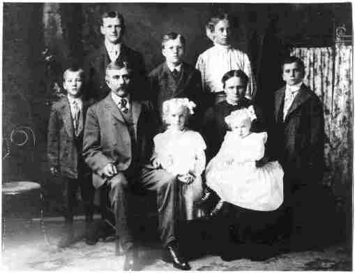 Front:  Lauge, Agnes, Agatha (holding Ruth)Back: Joe, Chris, Jim, Christine and Reuben Christensen (abt. 1908)